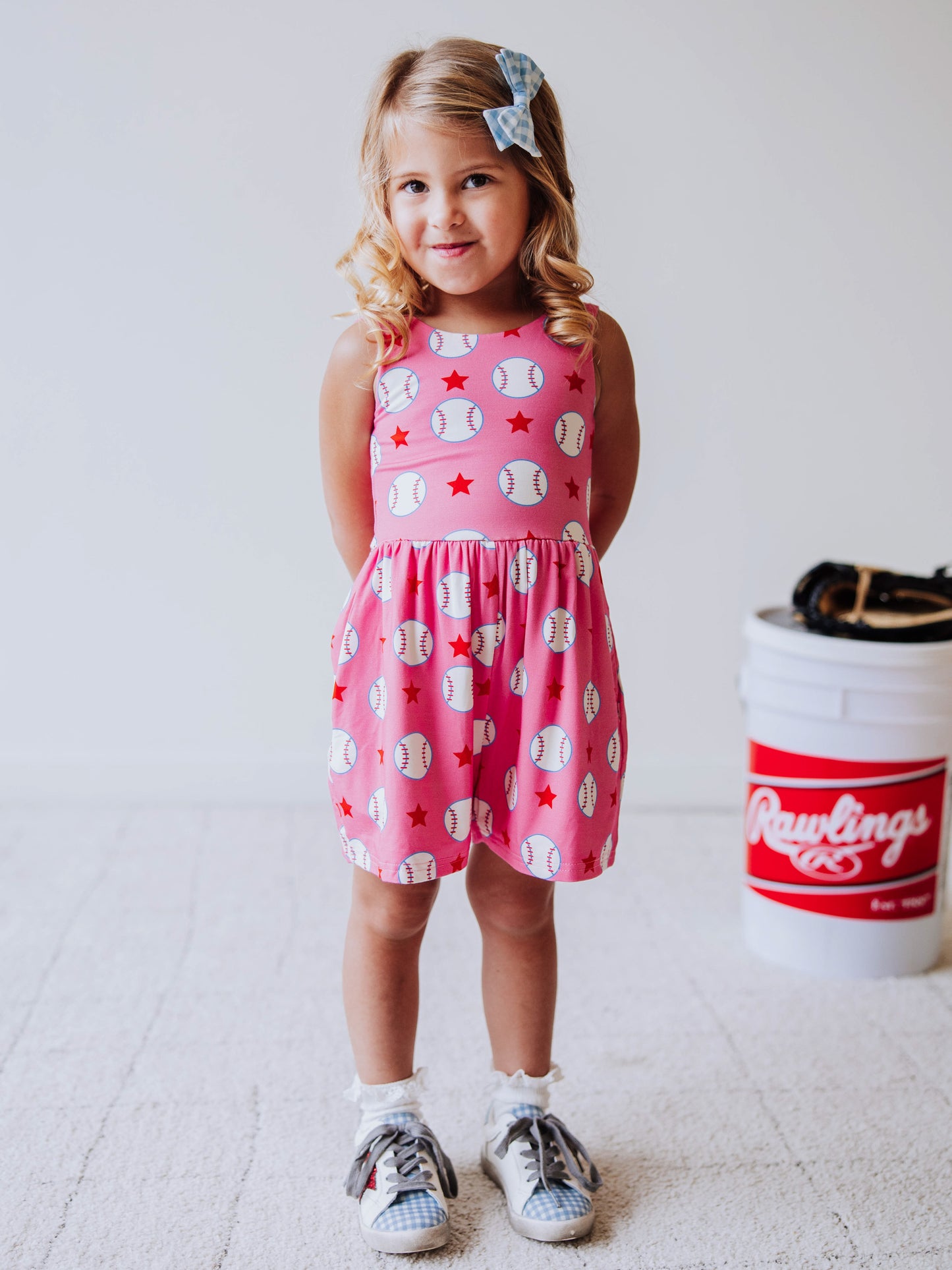 Short Leggy Romper - Allstar Baseball Pink