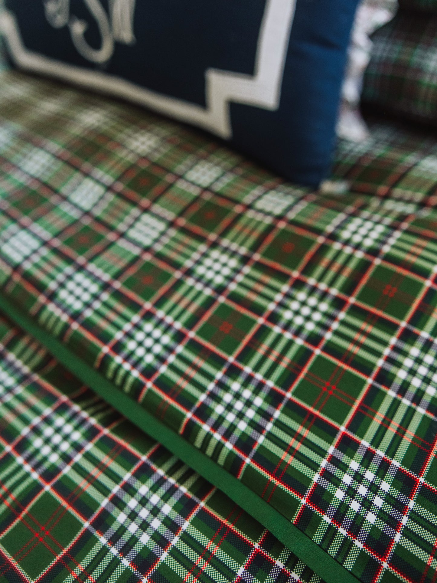Up close picture of traditional green plaid pattern. 