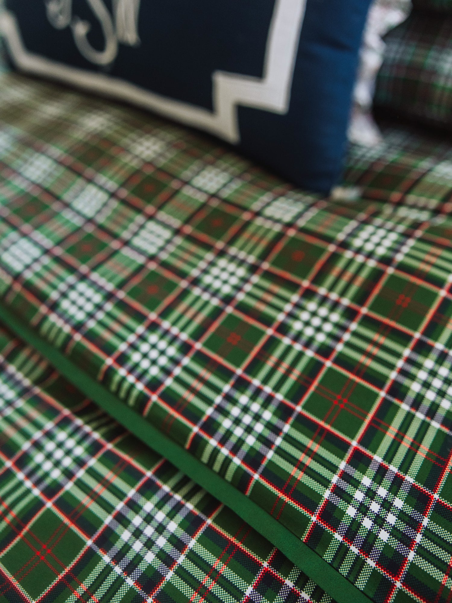 Up close picture of traditional green plaid pattern. 