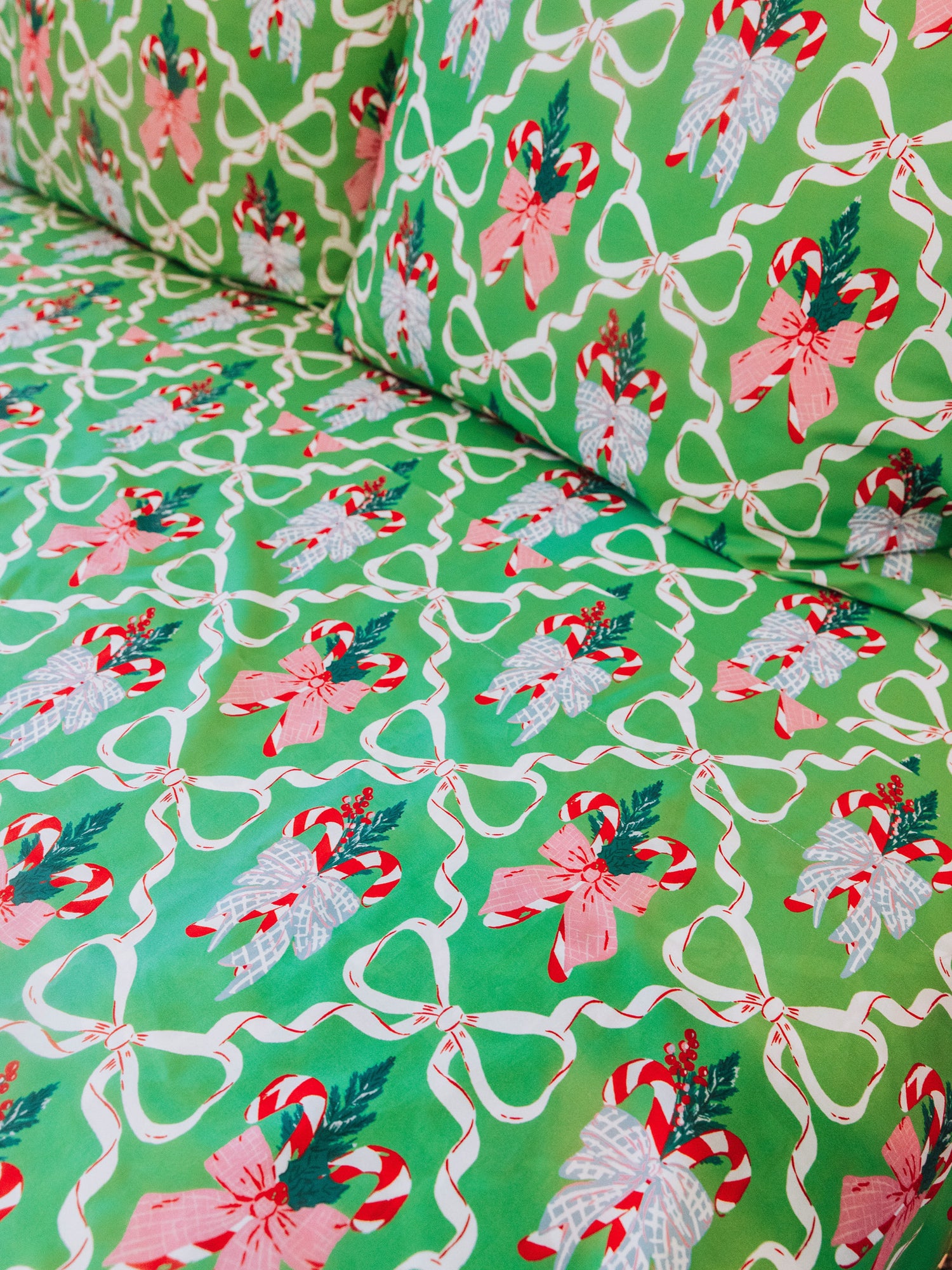 Holiday themed sheet set and matching pillow cases. 