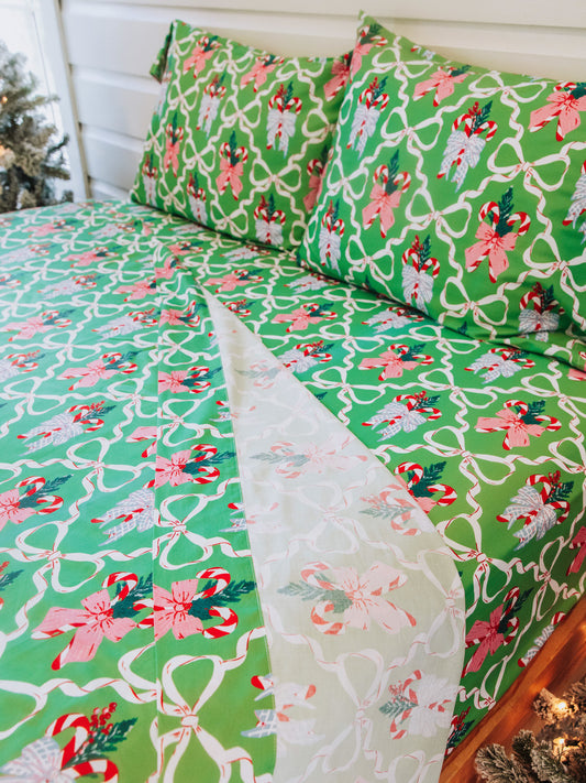 Holiday themed sheet set shown.