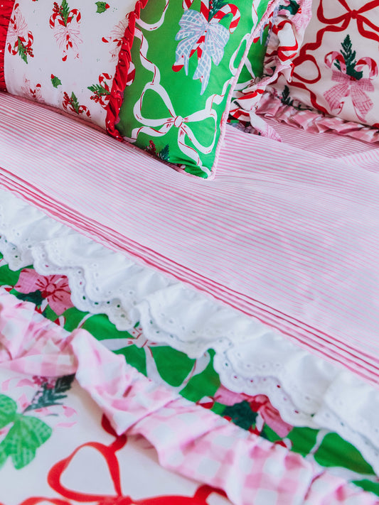 Lace Trim Sheet Set - Pink Stripe