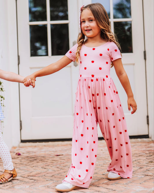 Leggy Romper - Apple Gingham Pink