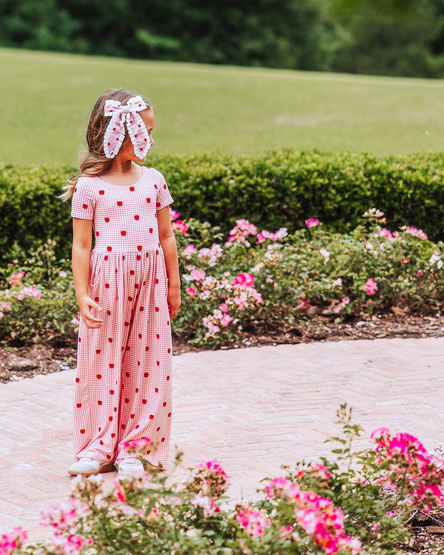 Leggy Romper - Apple Gingham Pink