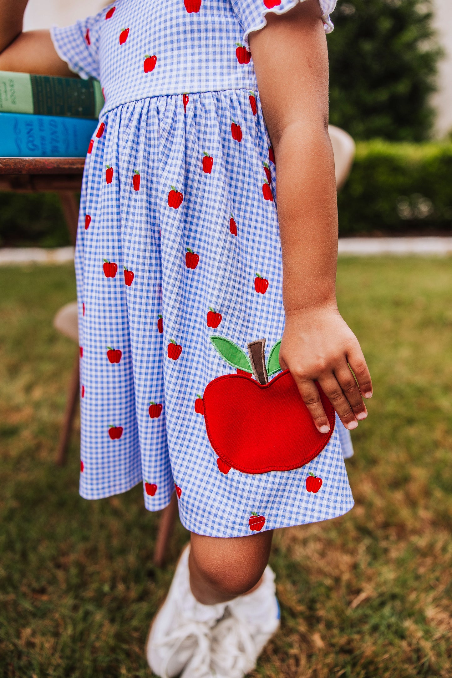 Ribbed Knit Dress - Apple Gingham Blue