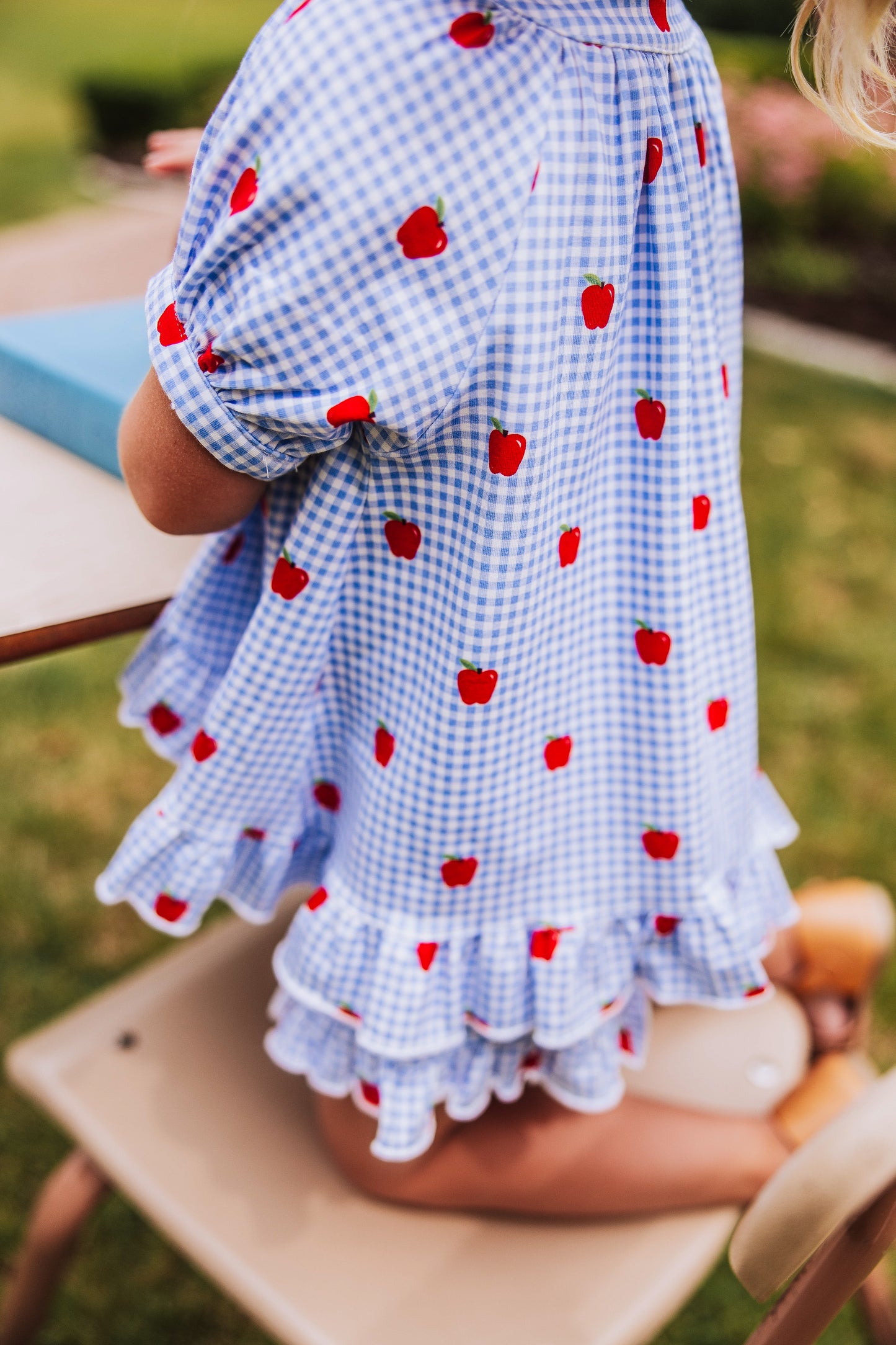 Flowy Ruffled Button Set - Apple Gingham Blue