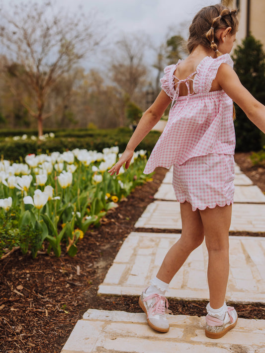 Emerie Scallop Set - Pink Gingham