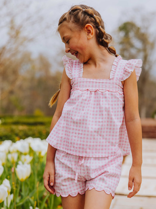Emerie Scallop Set - Pink Gingham