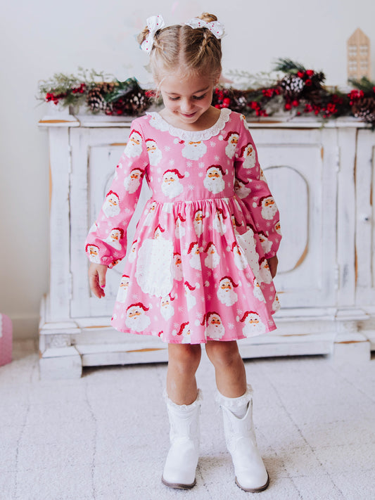 Ruffled Pocket Tunic Set - Jolly St Nick in Pink