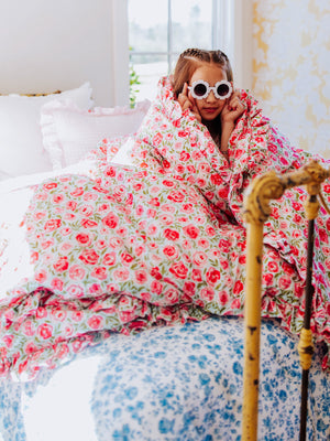 Duvet Cover + Sham(s) - Covered in Roses on Aqua