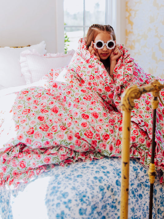 Duvet Cover + Sham(s) - Covered in Roses on Aqua