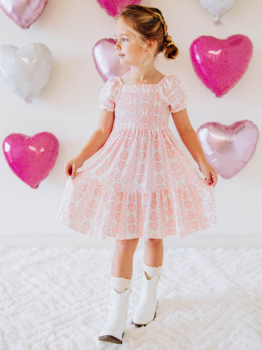 Puff Sleeved Dress - Mirrored Hearts