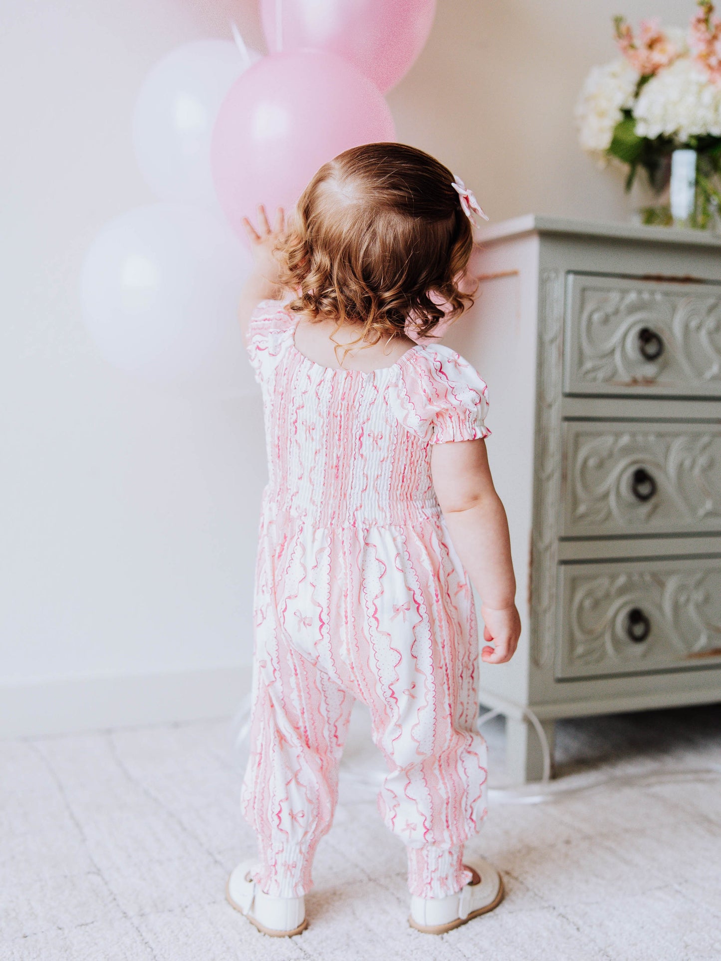 Smocked Romper - Pink Lace