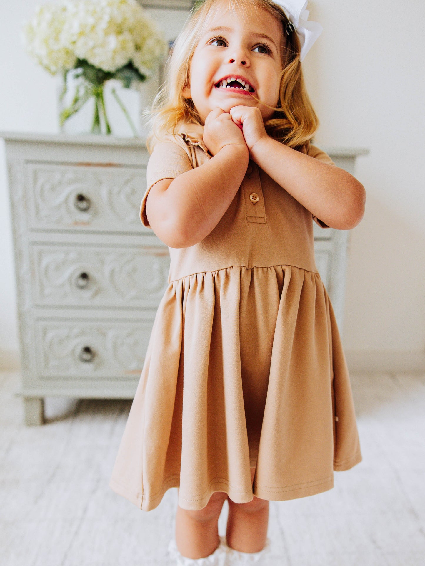 Ruffled Polo Dress - Khaki