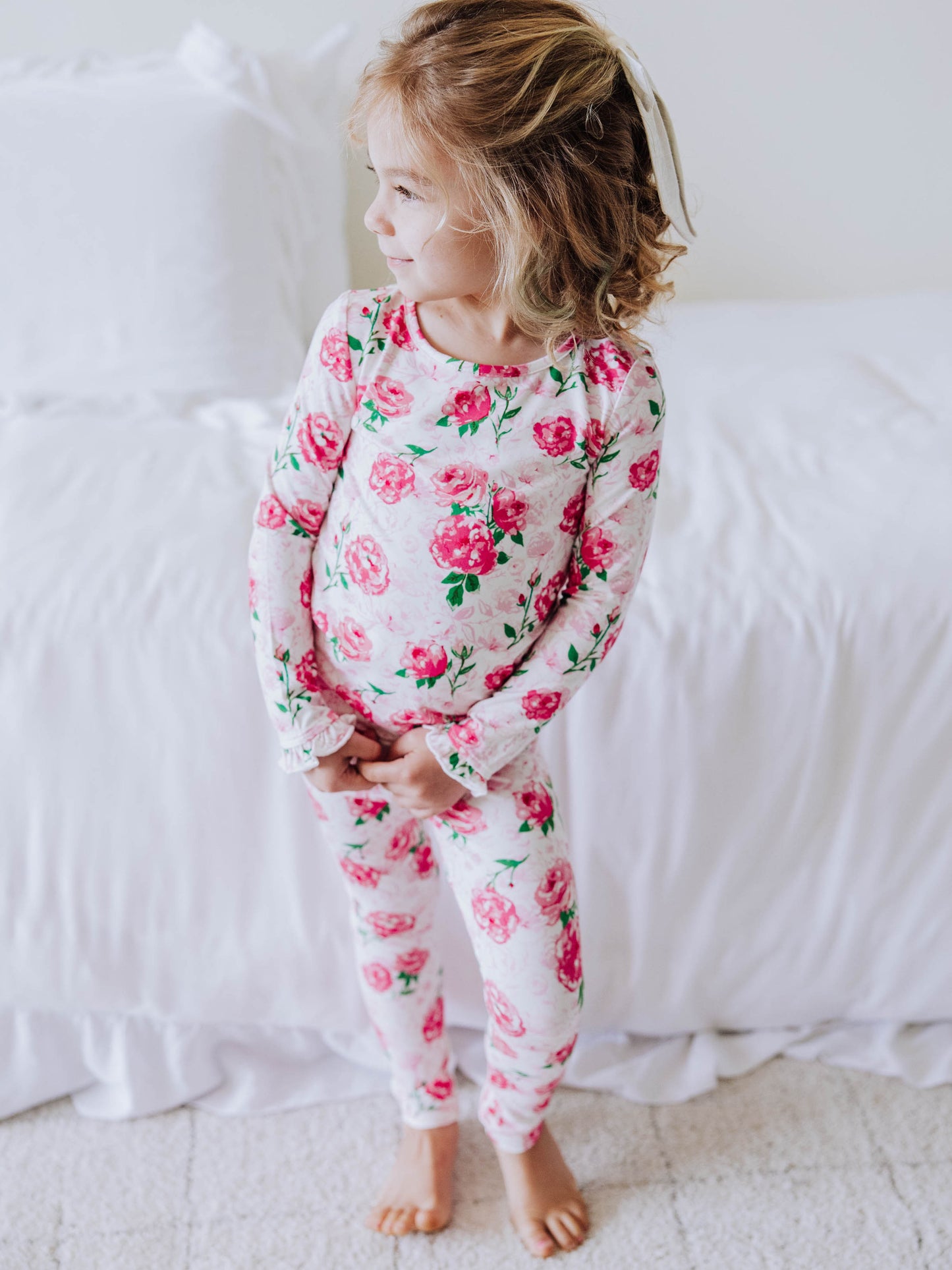 Cloud Fitted Ruffled Pajamas - Raspberry Roses