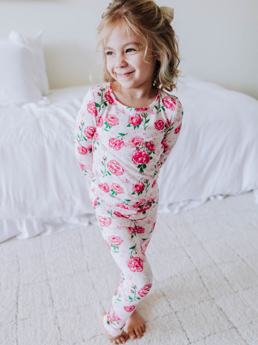 Cloud Fitted Ruffled Pajamas - Raspberry Roses
