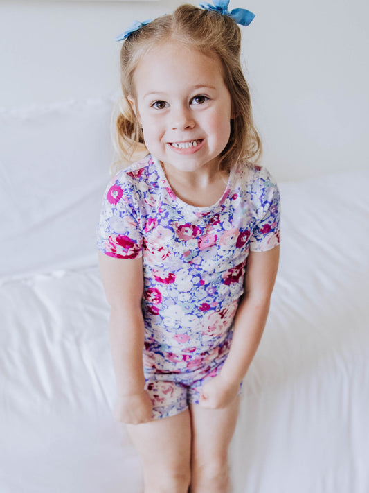Cloud Fitted Short Set Pajamas - Pastel Carnations