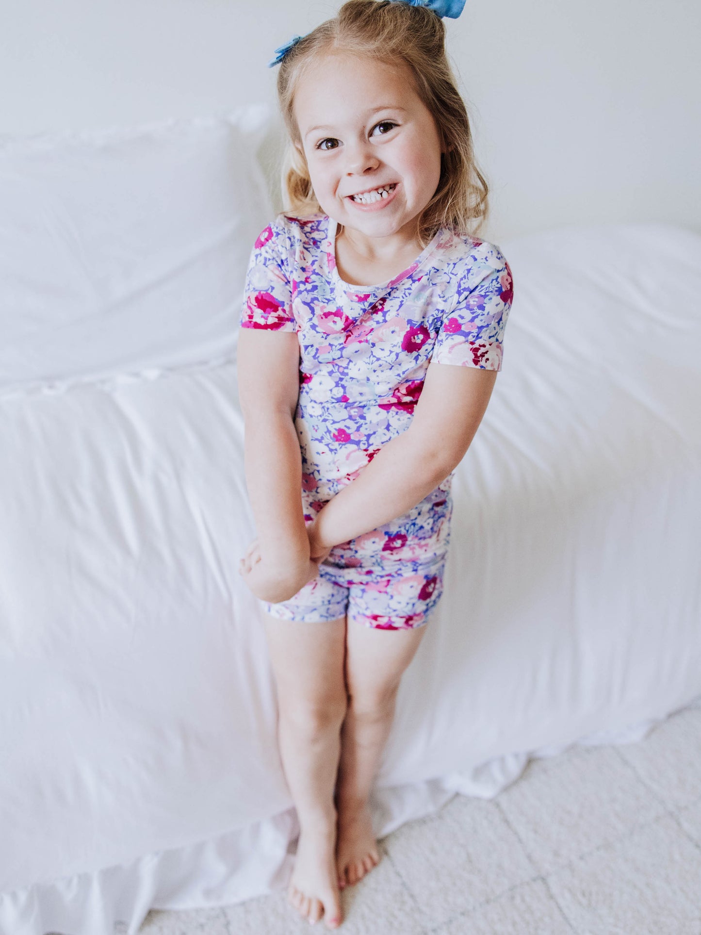 Cloud Fitted Short Set Pajamas - Pastel Carnations