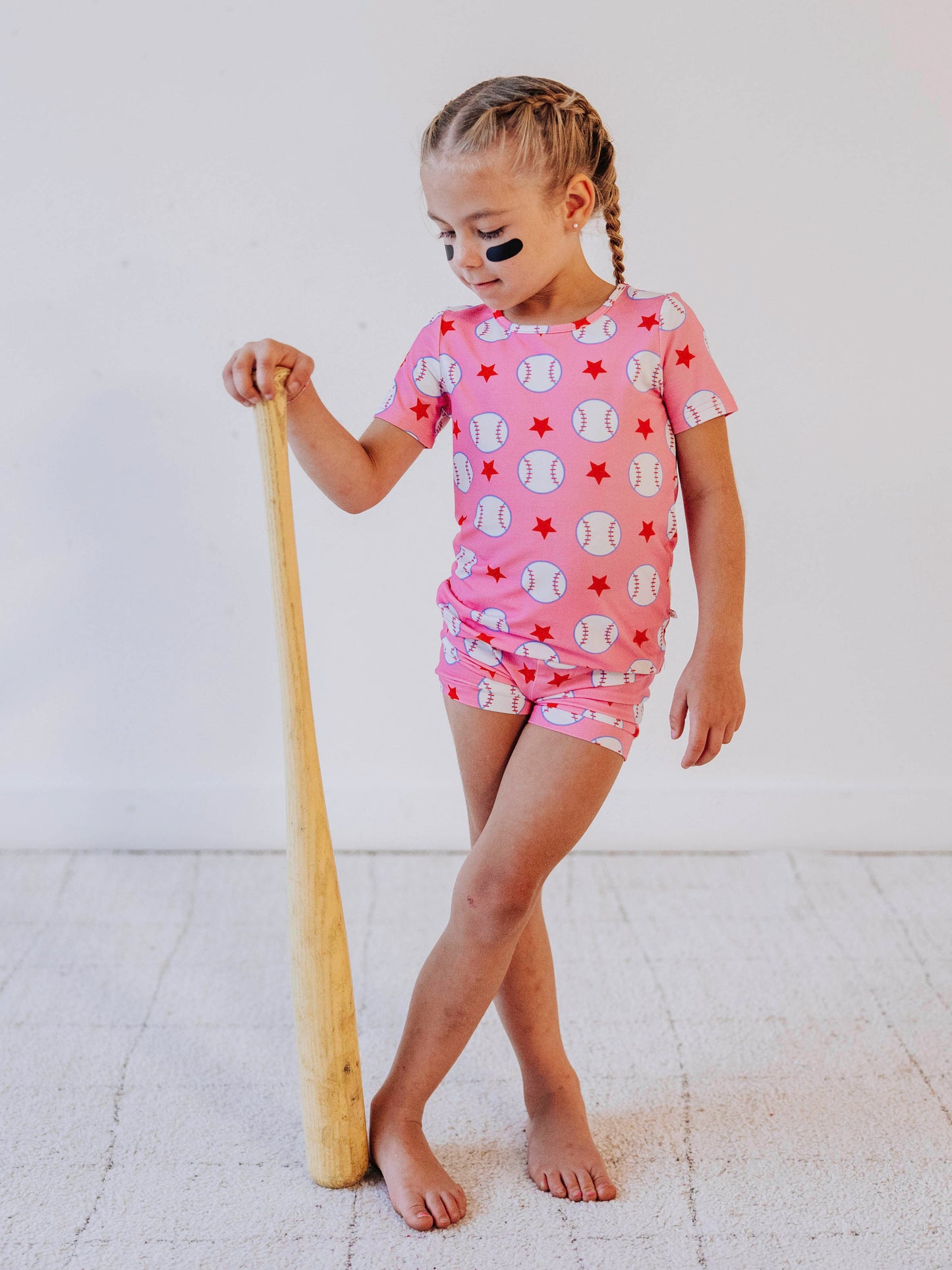 Cloud Fitted Short Set Pajamas - Allstar Baseball Pink