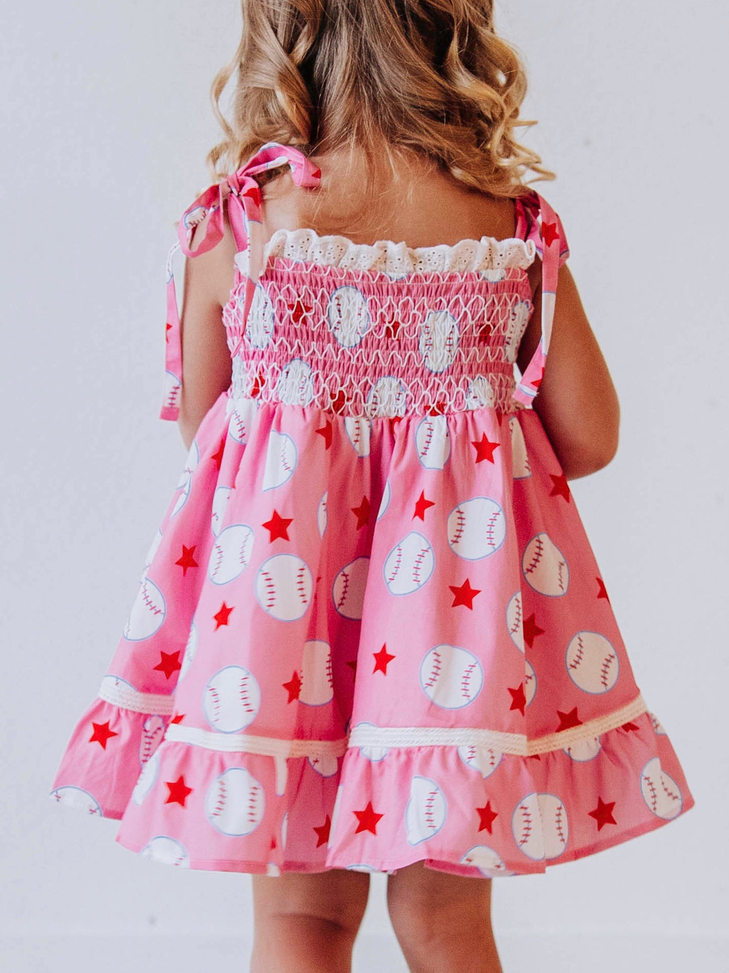 Audrey Smocked Dress - Allstar Baseball Pink