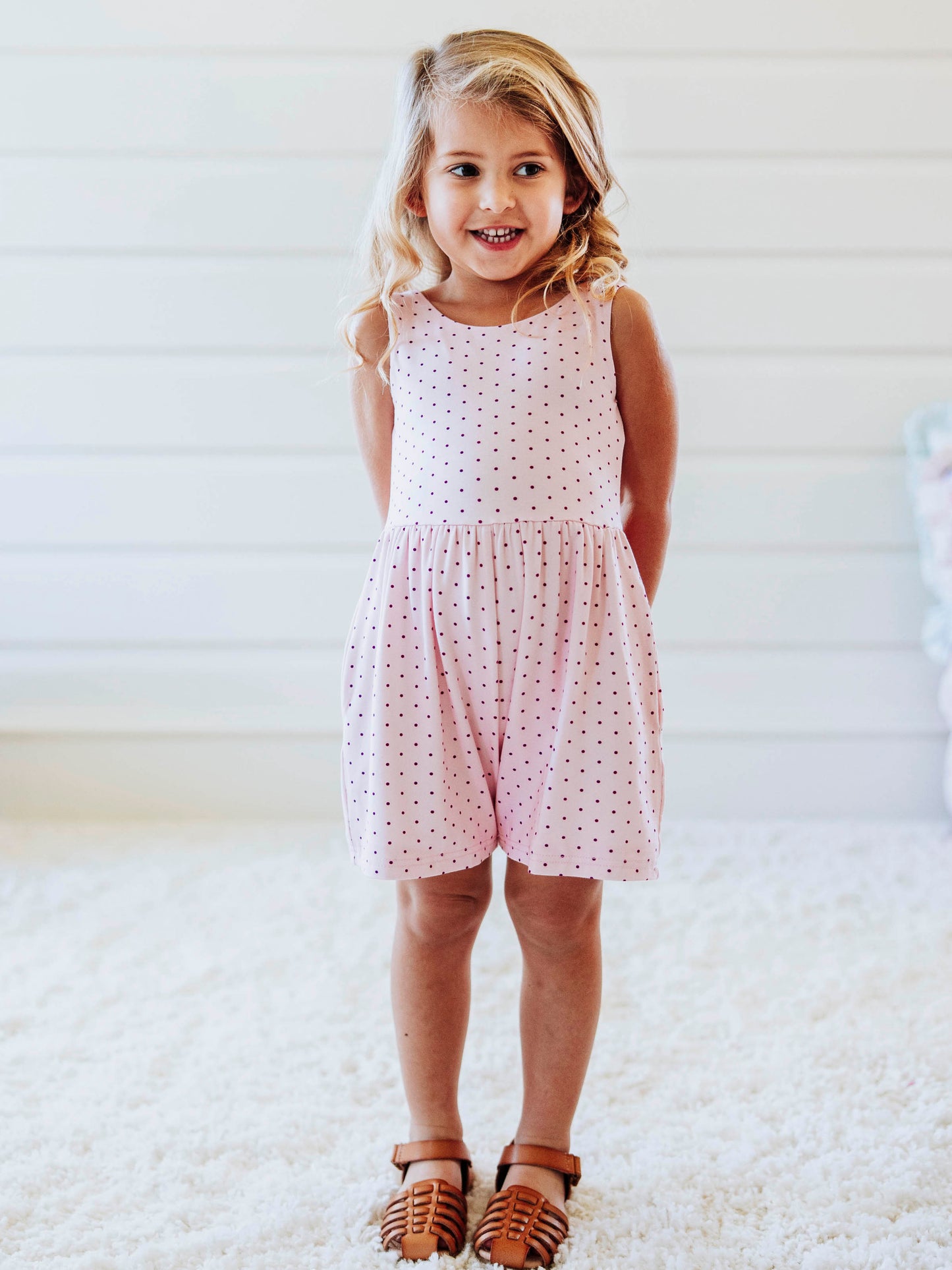 Short Leggy Romper - Purple Dotty