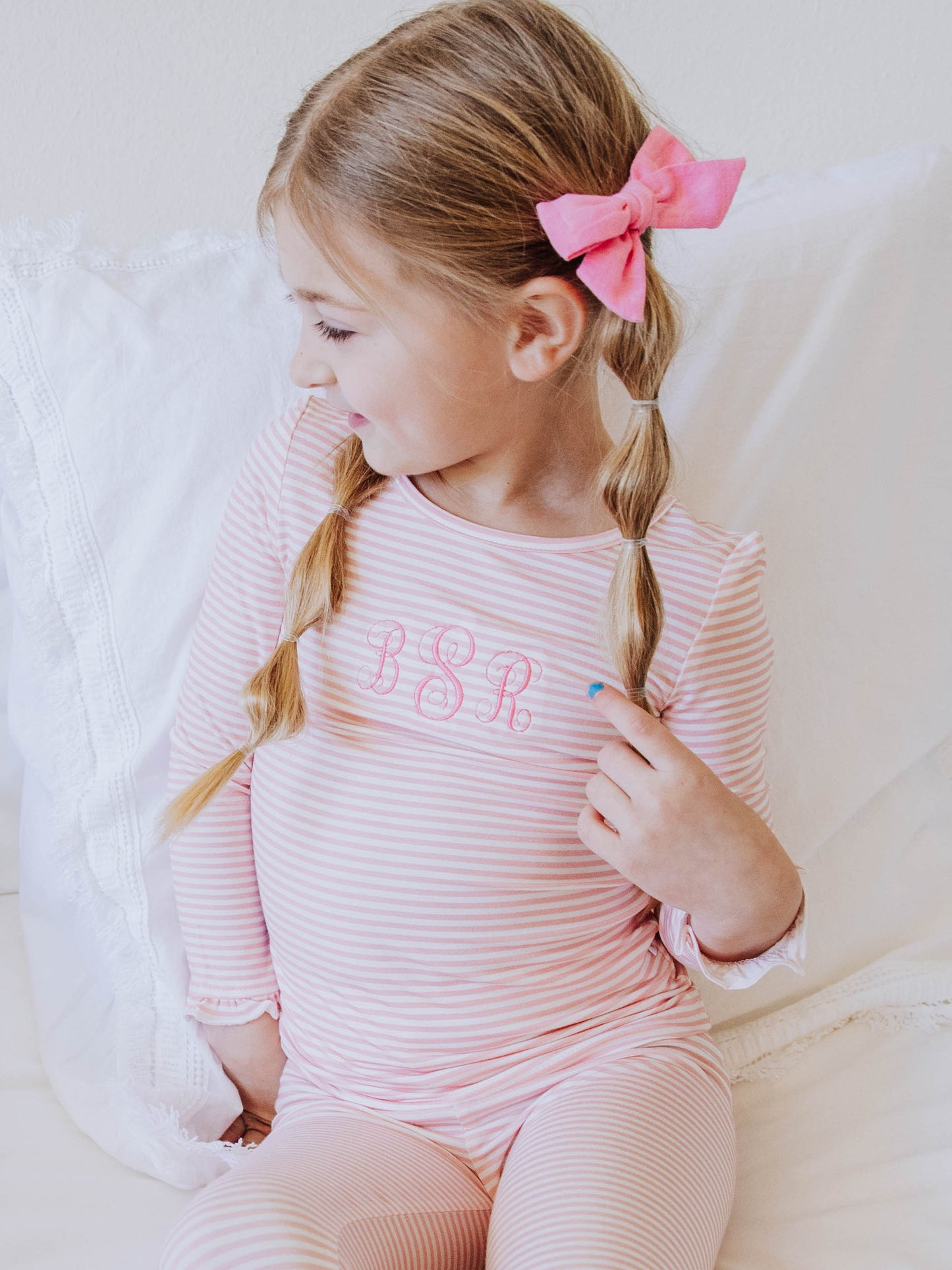 Cloud Fitted Ruffled Pajamas - Little Pink Stripes