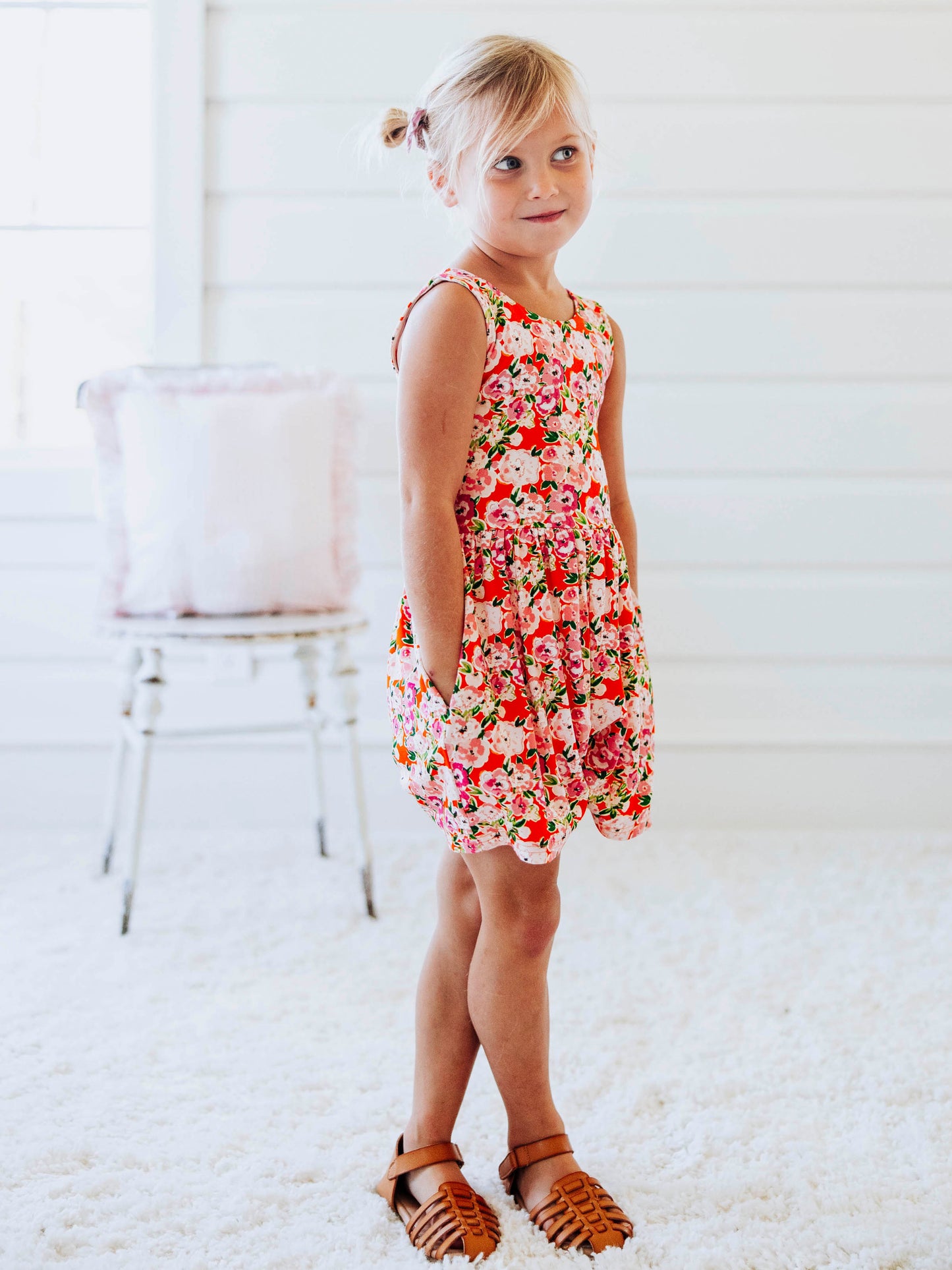 Short Leggy Romper - Glowing Pink Flowers