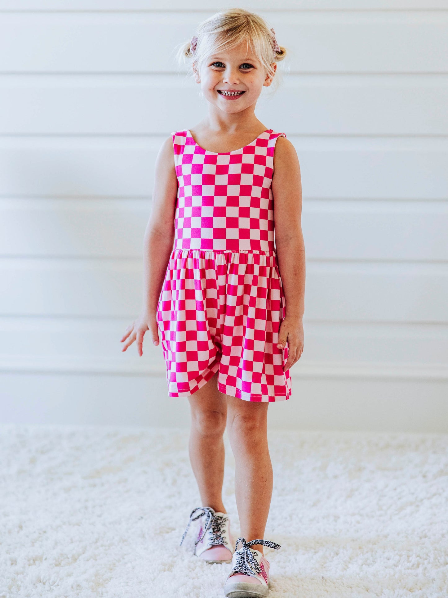 Short Leggy Romper - Checkered Pinks