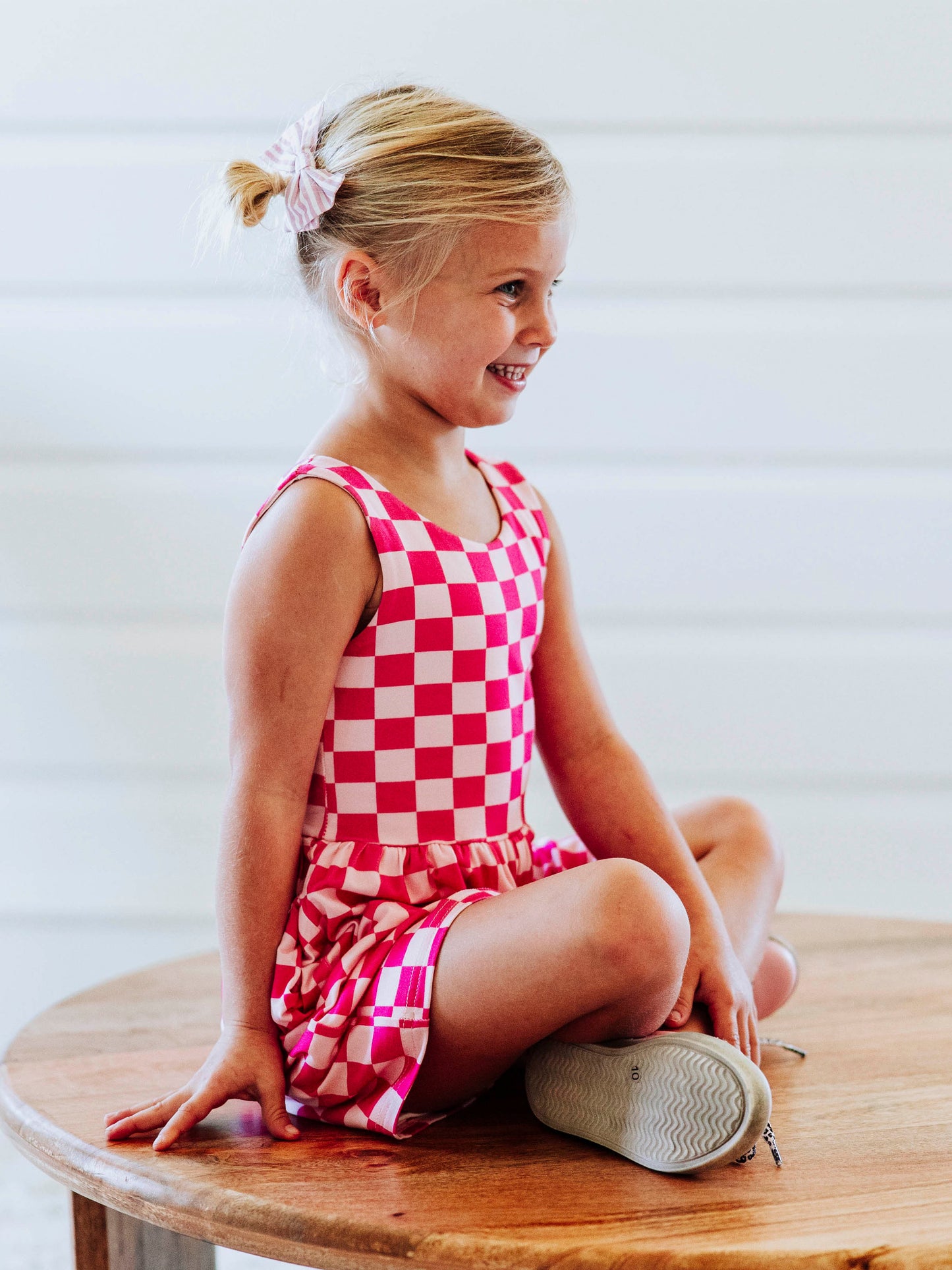 Short Leggy Romper - Checkered Pinks