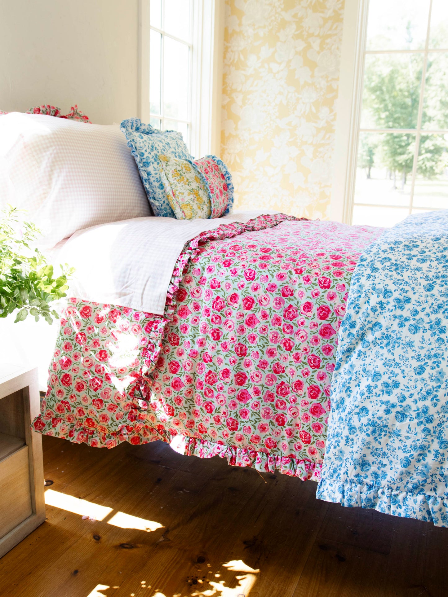 Duvet Cover + Sham(s) - Covered in Roses on Aqua