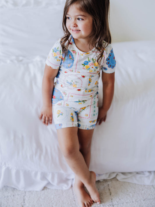 Cloud Fitted Short Set Pajamas - Spring Patchwork
