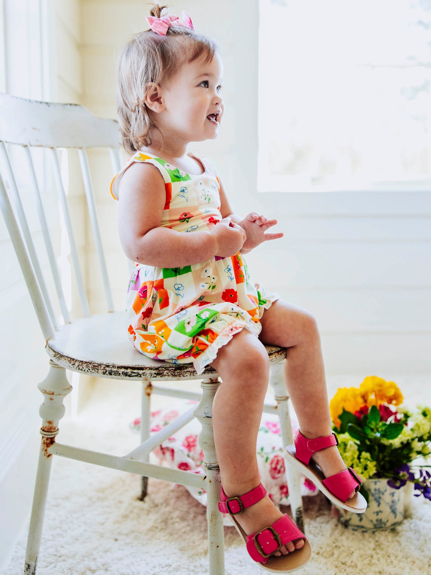 Short Leggy Romper - Checkered Blooms