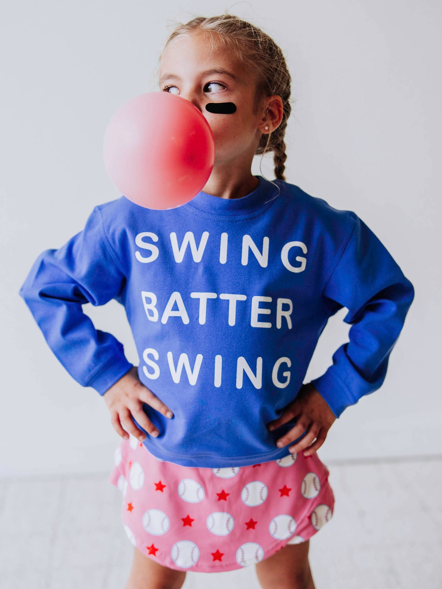 Warm Knit Sweatshirt - Swing Batter Swing in Blue