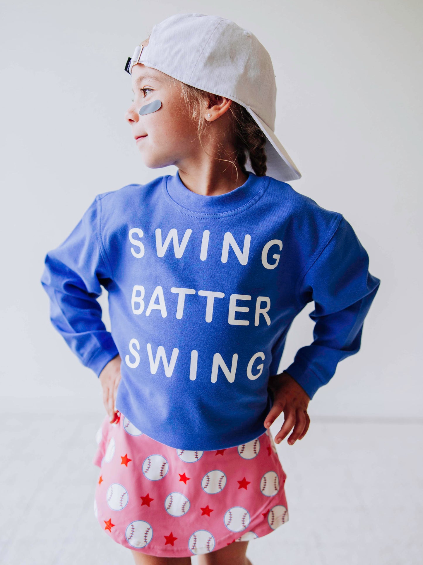 Warm Knit Sweatshirt - Swing Batter Swing in Blue