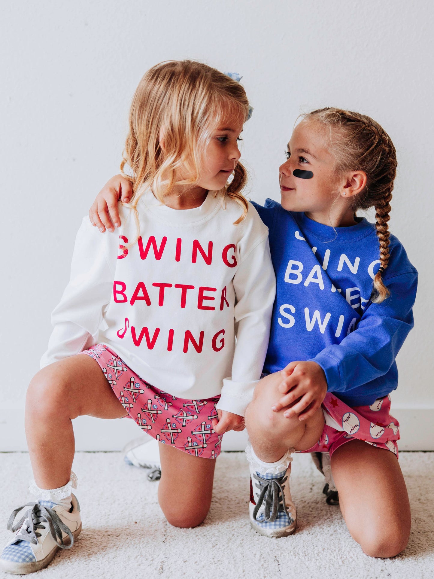 Warm Knit Sweatshirt - Swing Batter Swing in Blue