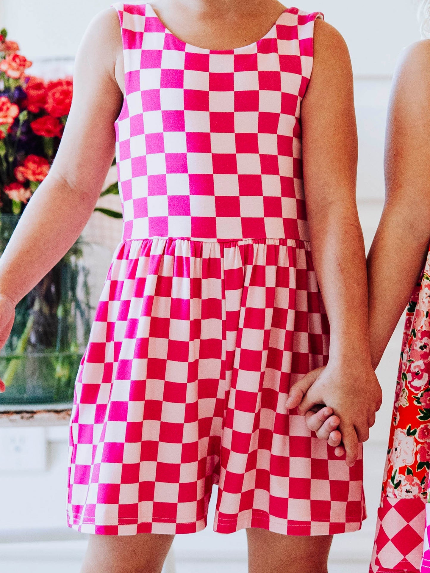 Short Leggy Romper - Checkered Pinks