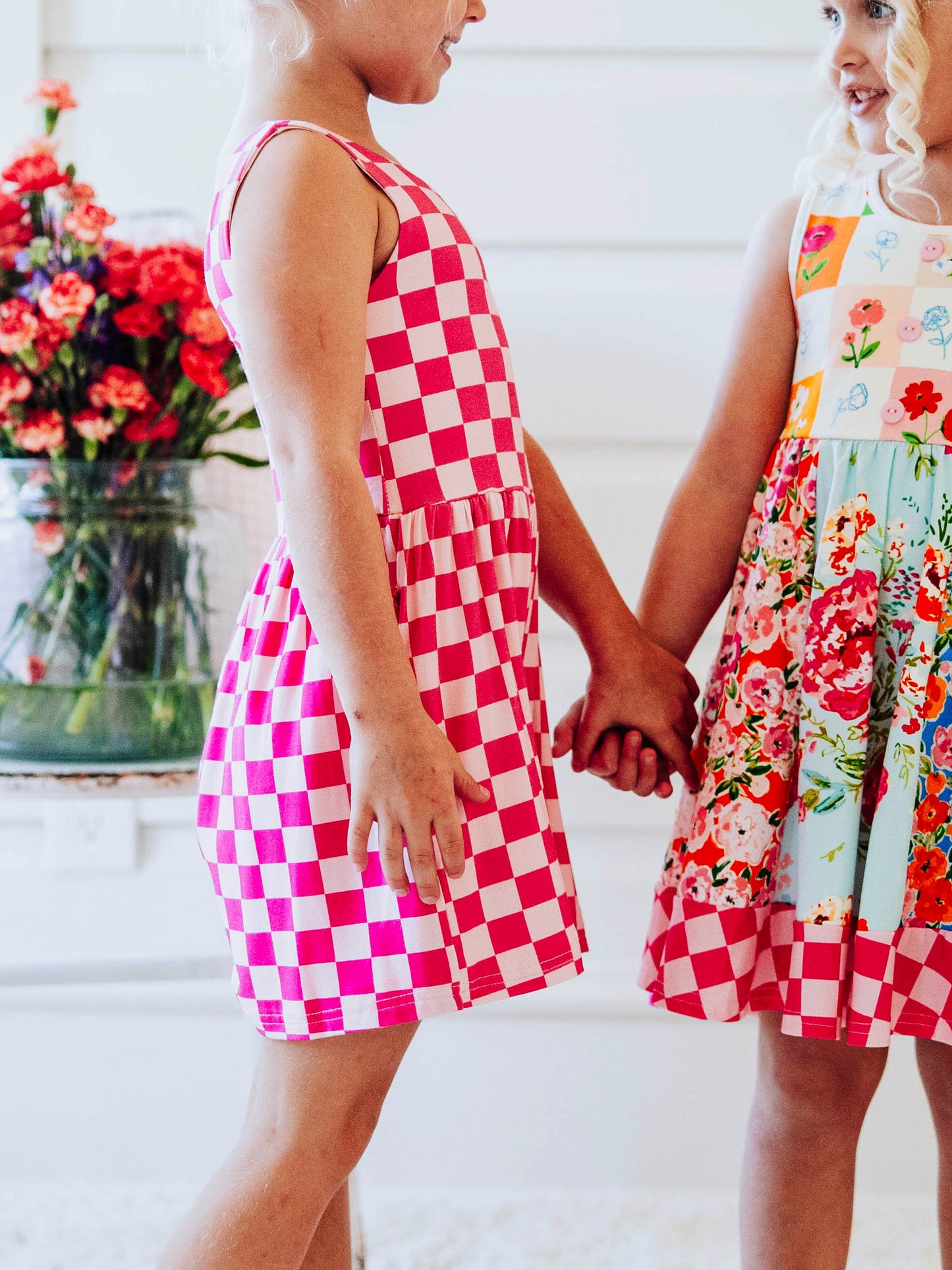 Short Leggy Romper - Checkered Pinks