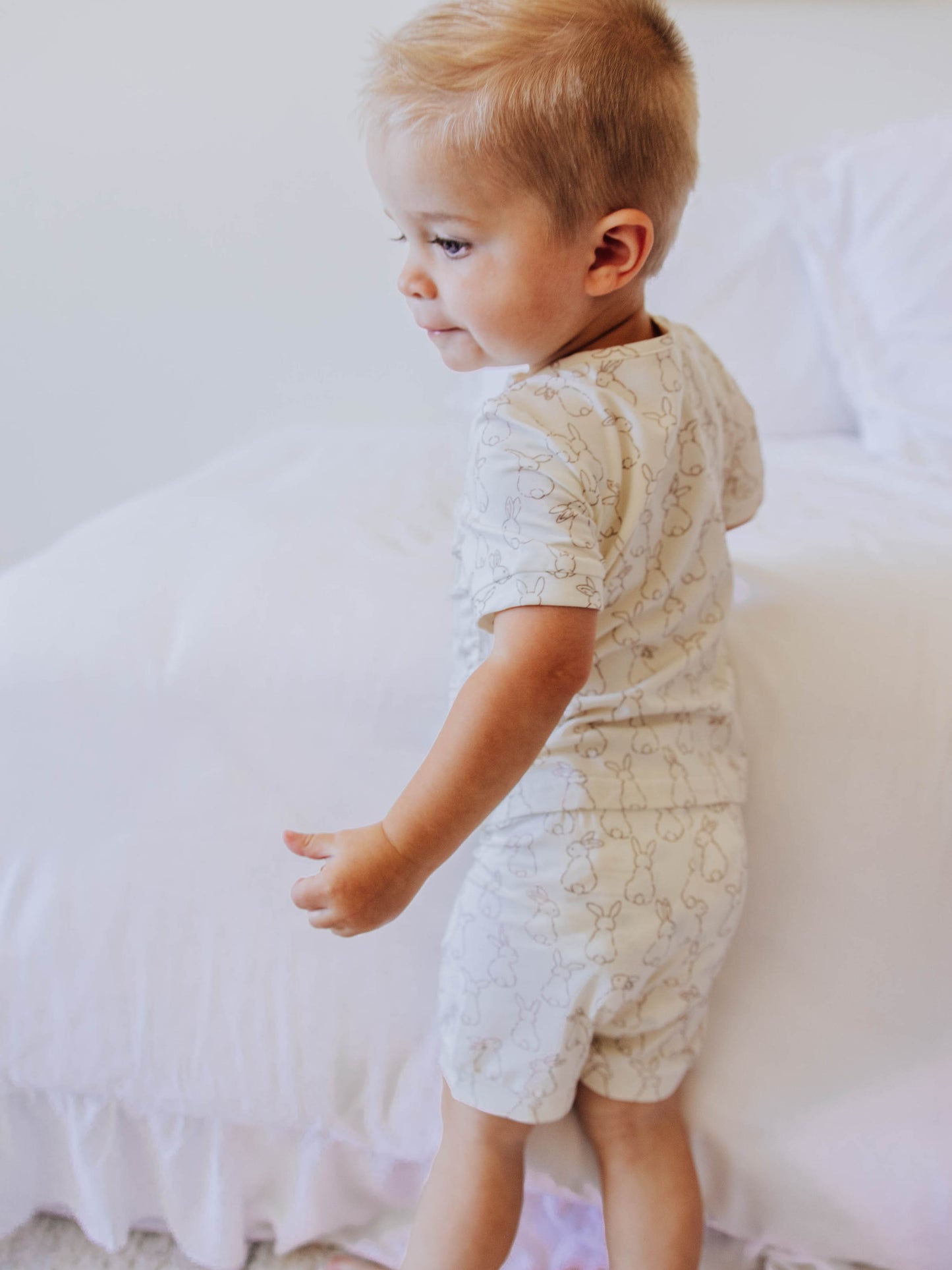 Cloud Short Set Pajamas - Ivory Bunnies