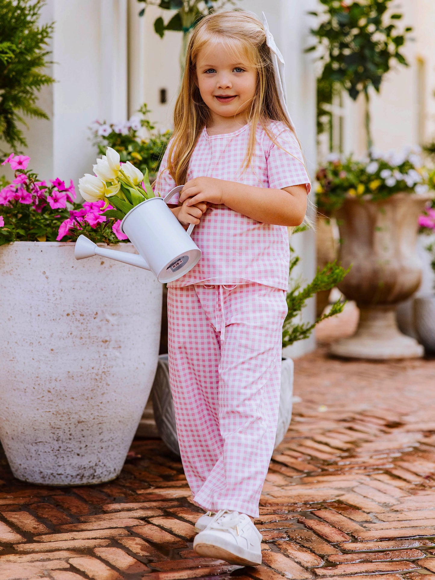 Girl's Casual Set - Pink Gingham