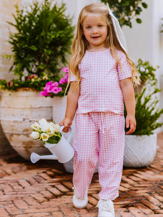 Girl's Casual Set - Pink Gingham