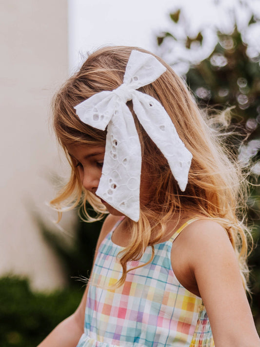 Small Long Tail Bow - White Eyelet Lace