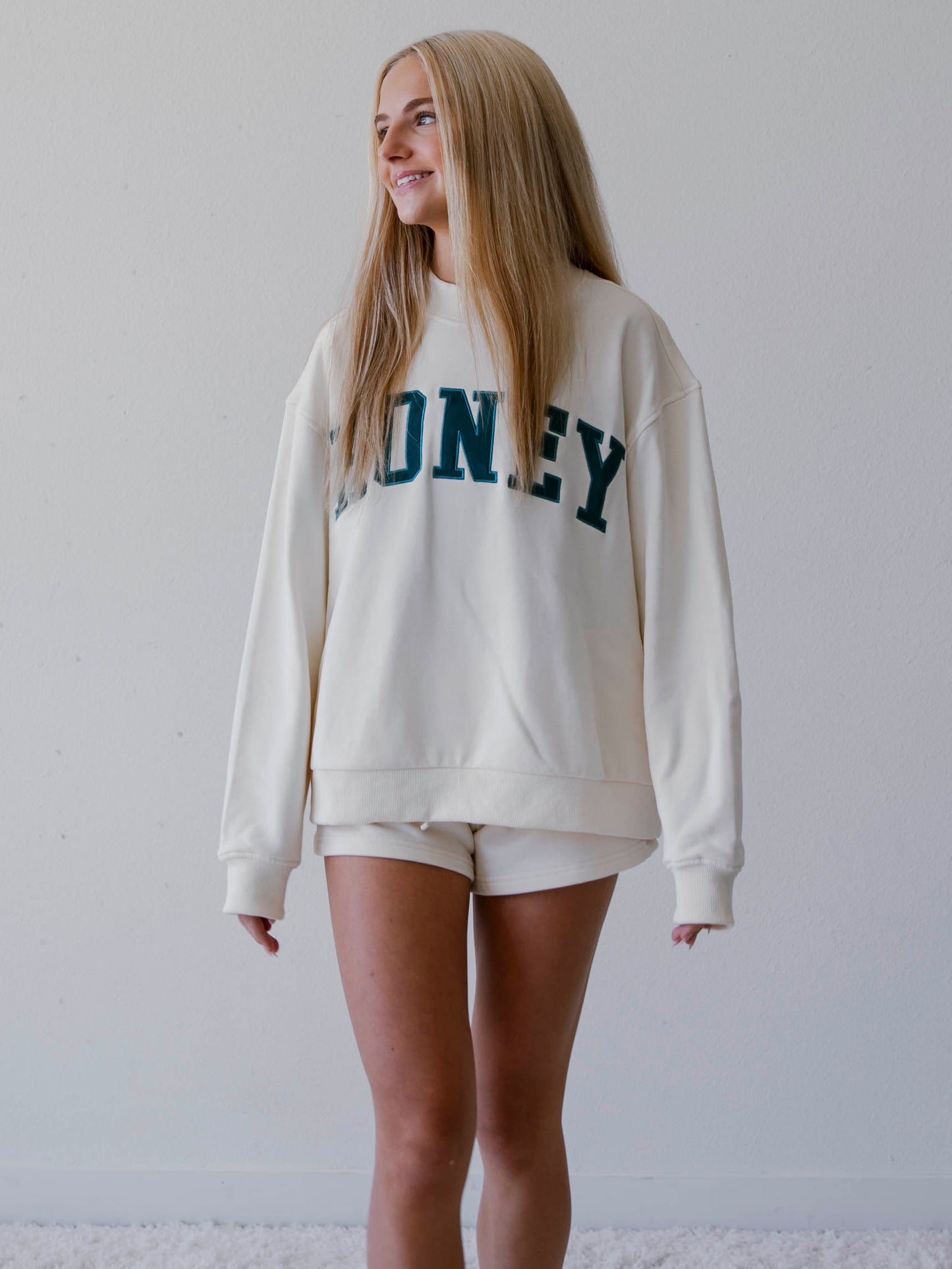 Adult Mock Neck Sweat Set - Honey Green on Cream