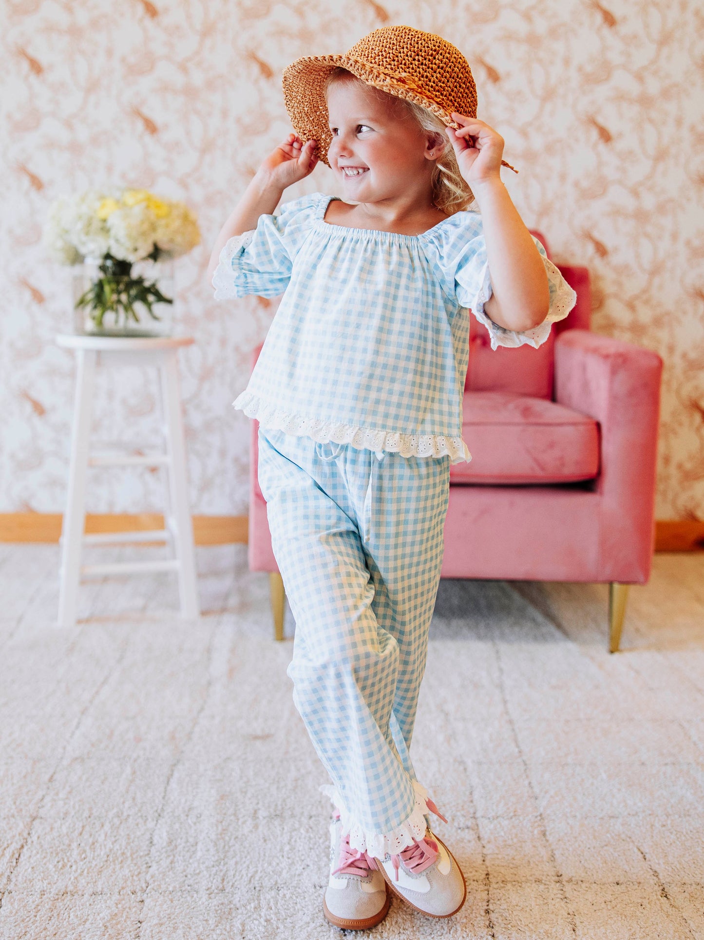 Puff Sleeve Set - Blue Gingham