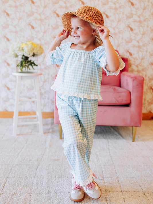 Puff Sleeve Set - Blue Gingham