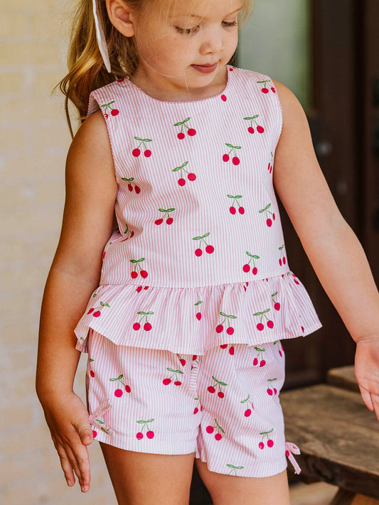 Peplum Tie Set - Bright Cherry Stripes