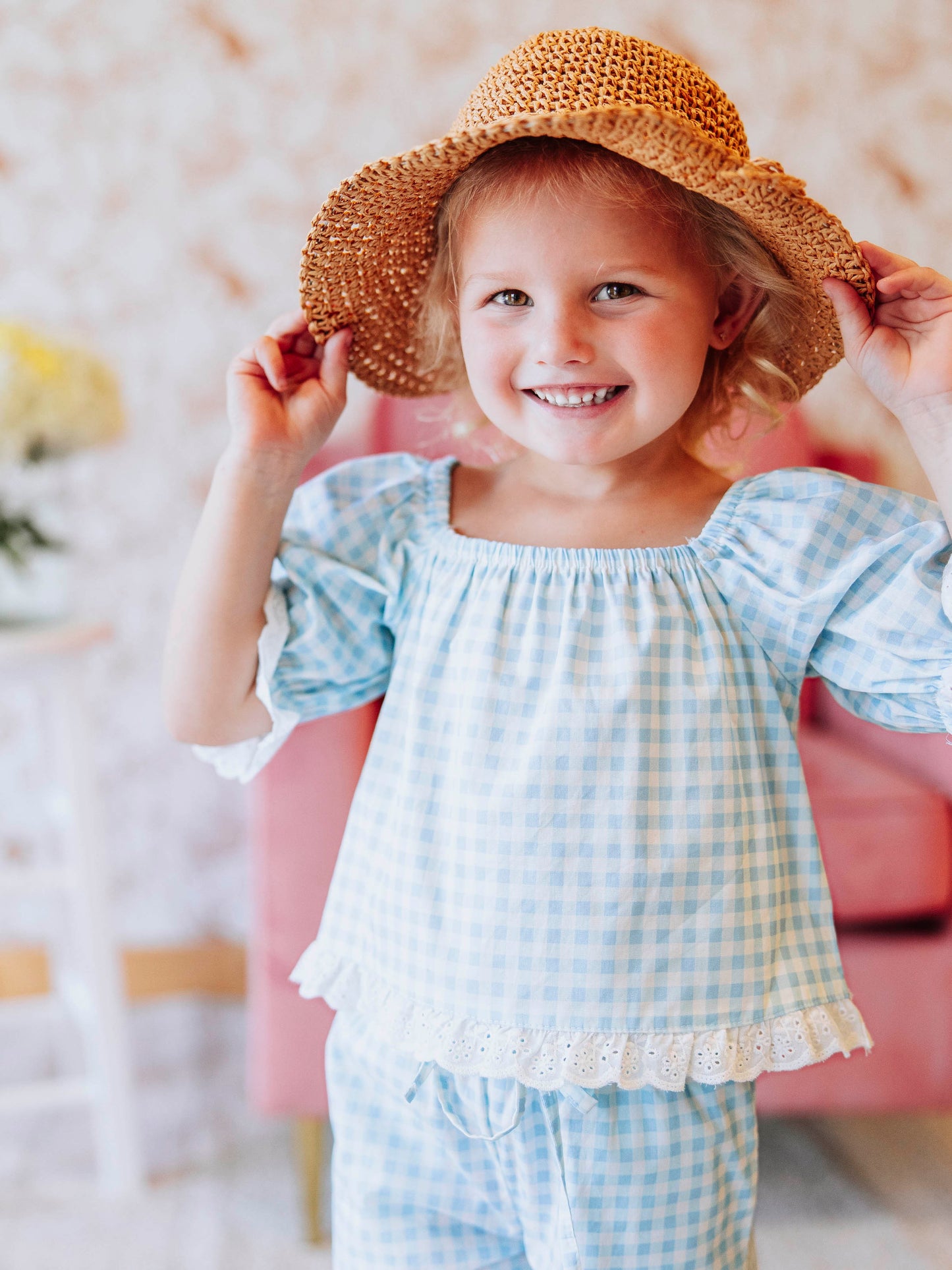 Puff Sleeve Set - Blue Gingham