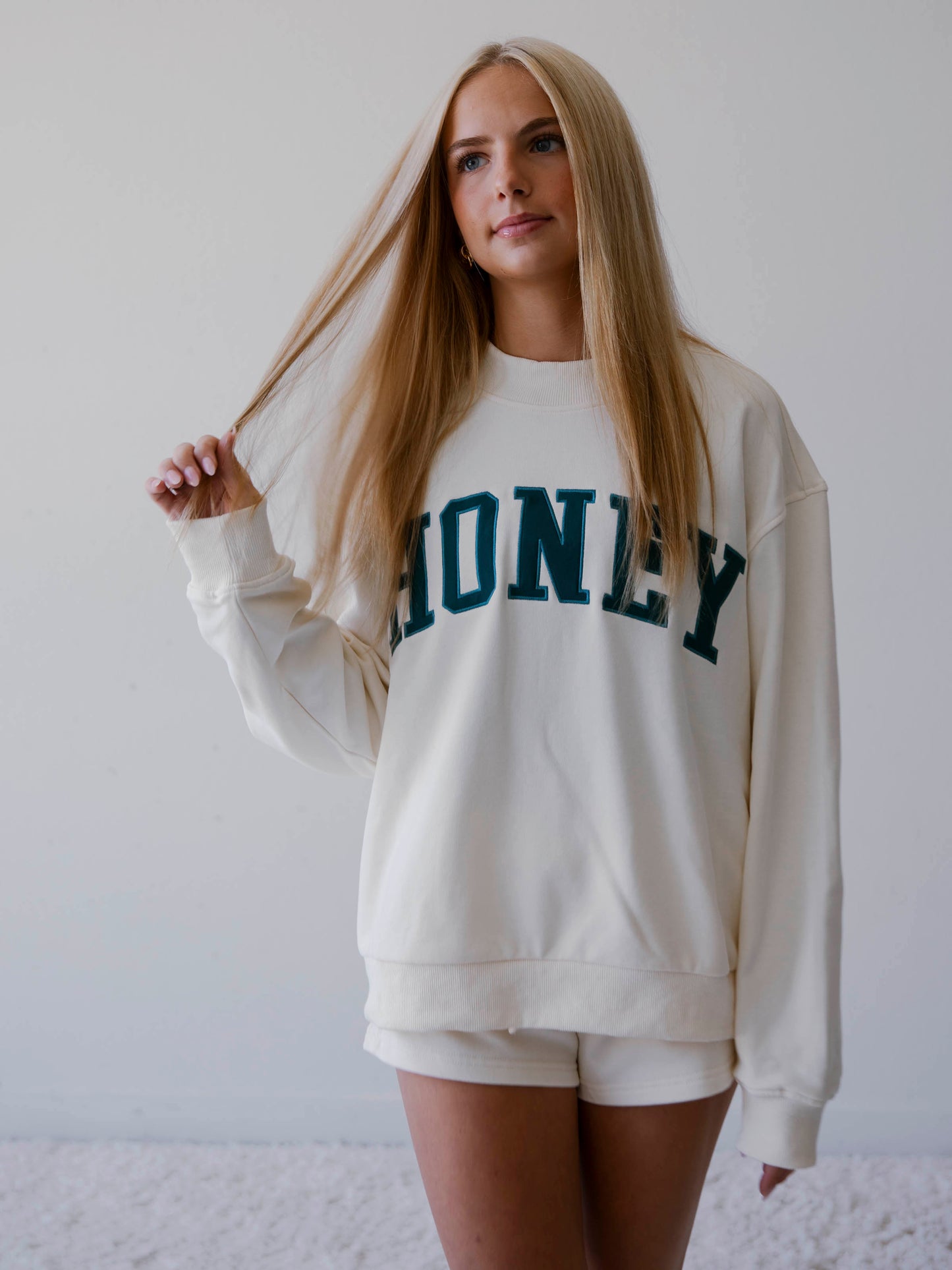 Adult Mock Neck Sweat Set - Honey Green on Cream