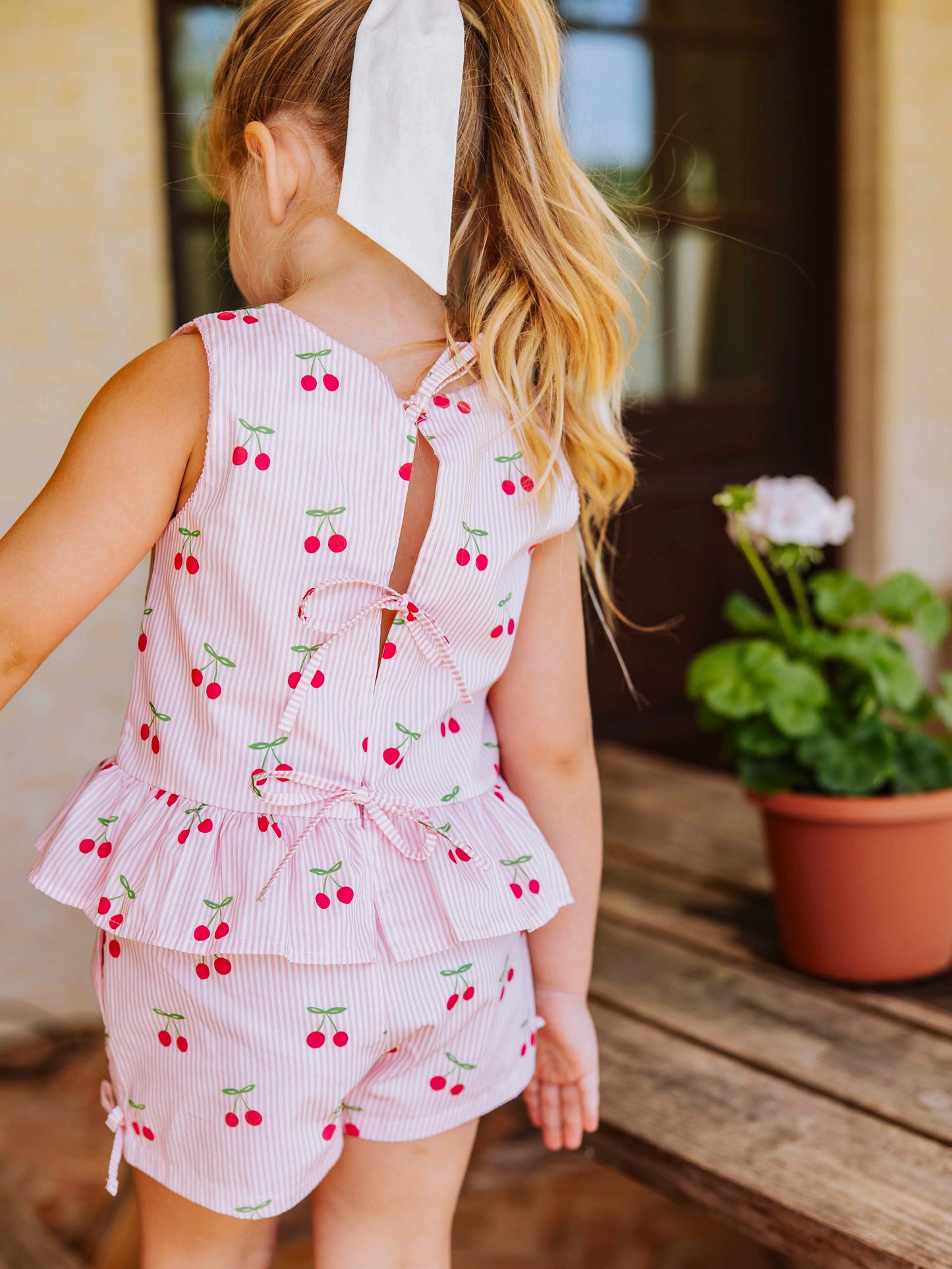 Peplum Tie Set - Bright Cherry Stripes