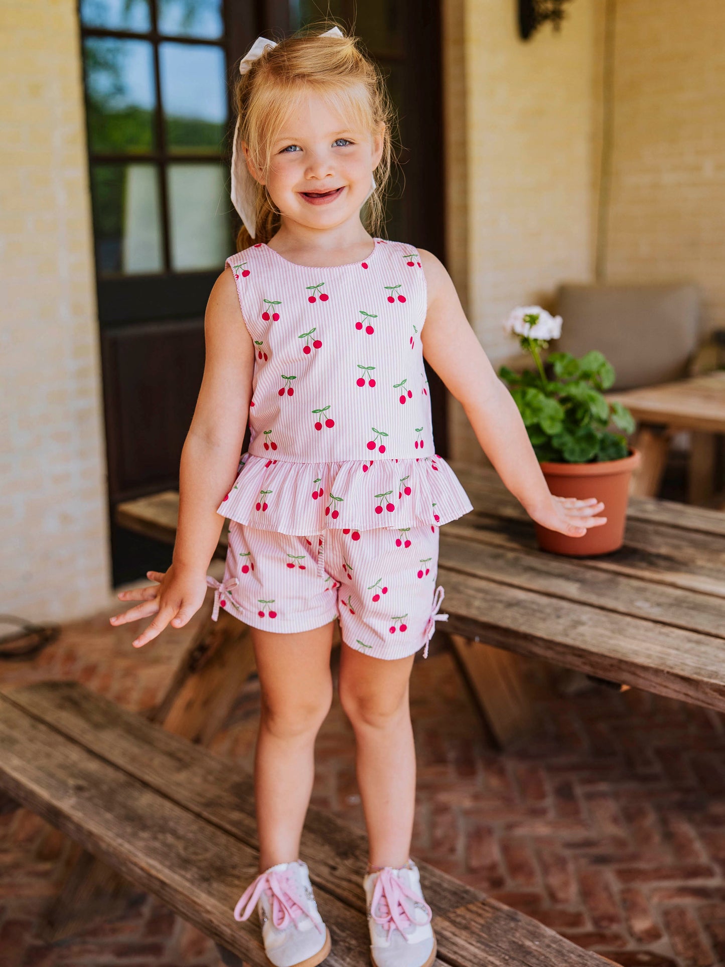 Peplum Tie Set - Bright Cherry Stripes