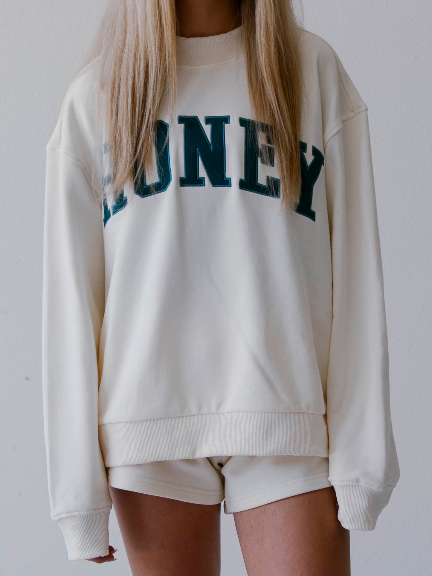 Adult Mock Neck Sweat Set - Honey Green on Cream